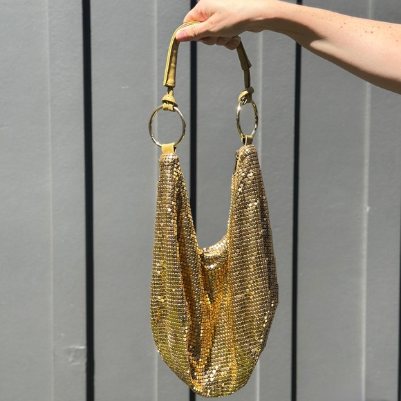 bebe Handbags - Y2K Shiny Gold O-Ring Slouchy Chainmail Zipper Pull Handbag Shoulder Purse